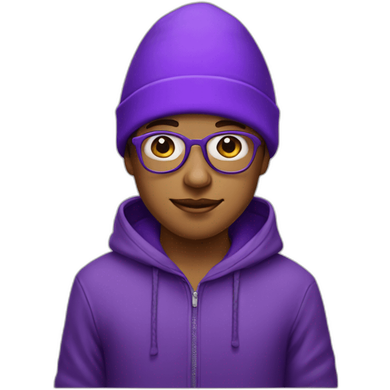 a purple boy with glasses with a hood style hat from Antigua Guatemala emoji