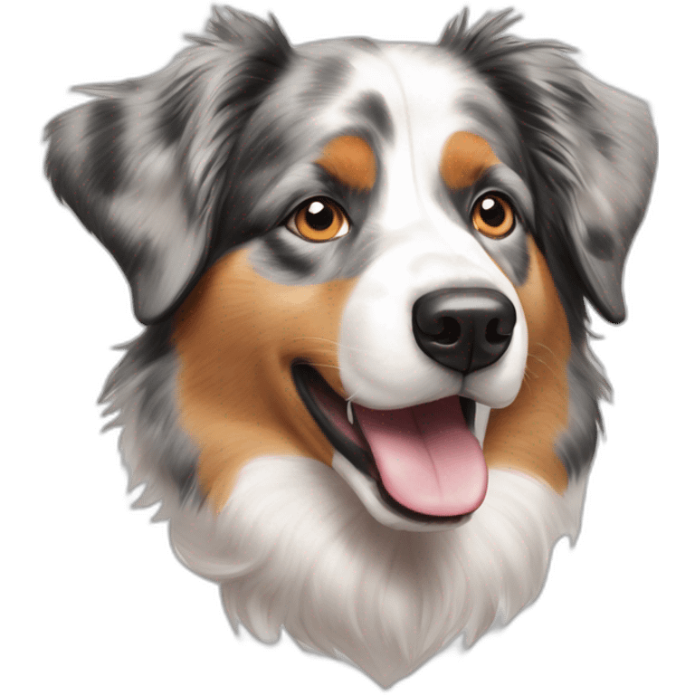 Australian shepherd dog with grey, white and light brown markings sticking it's tongue out - pencil sketch emoji