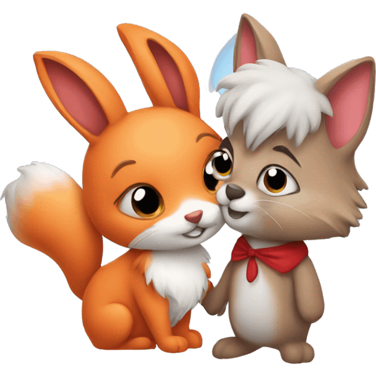 Bunny and fox in love emoji