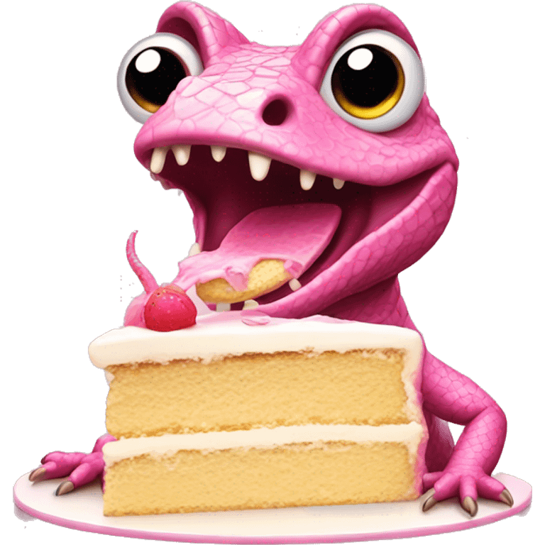 Pink lizard eating cake emoji