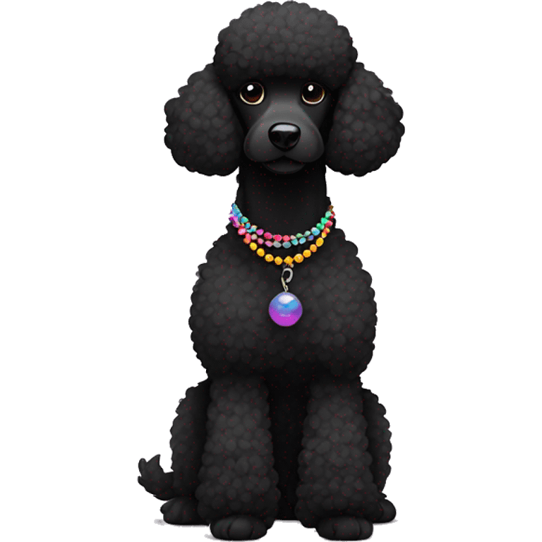 Black Poodle with one  colorful bead necklaces emoji