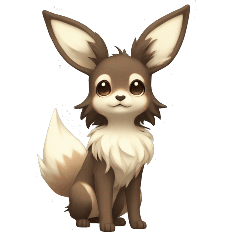 Kawaii Pale Eevee with dark brown long emo hair covering her eyes Full Body emoji