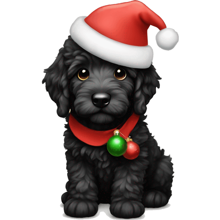 Black golden doodle puppy with a Christmas hat on  emoji