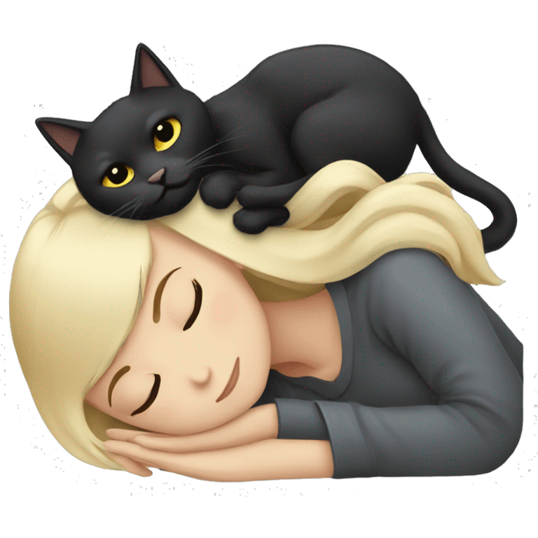 Blonde girl sleeping with a black cat and a grey cat  emoji