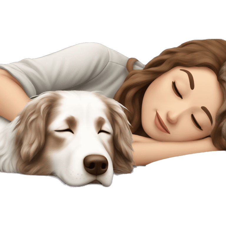 White girl brown long hair sleeping with a white Australian shepherd  emoji