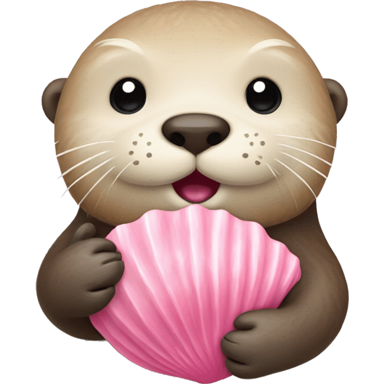 beige sea otter holding pink sea shell emoji