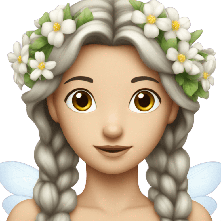 Brunette white fairy princess flowers hair emoji