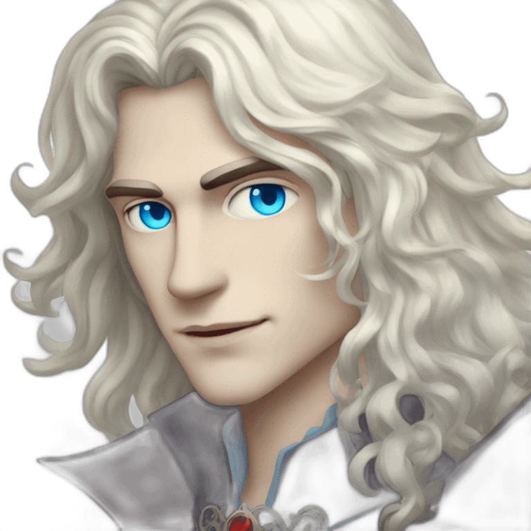 pale handsome flirty vampire prince with long wavy white hair and light blue eyes emoji