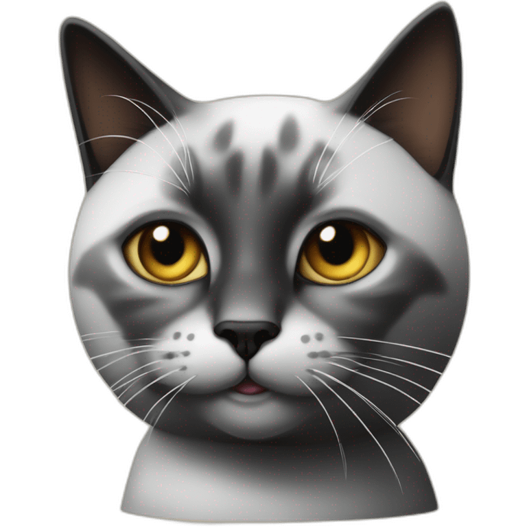 "La cara del gato es mitad negra y mitad blanca con una mancha negra en el cuarto inferior derecho emoji