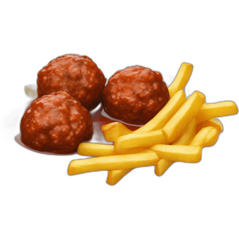 meatballs brown sauce and fries in dish emoji