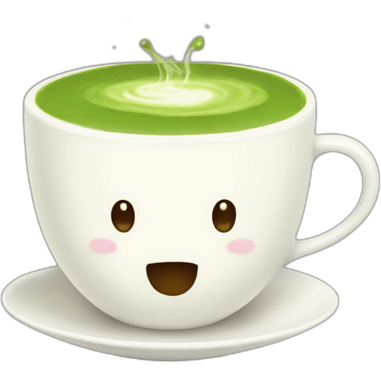 matcha latte in white teacup, no face emoji