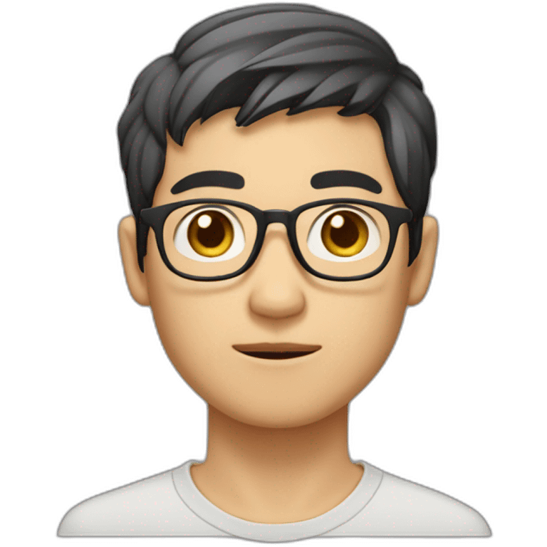 Big eyes, fair complexion, glasses, short hair, faint stubble, Asian man emoji