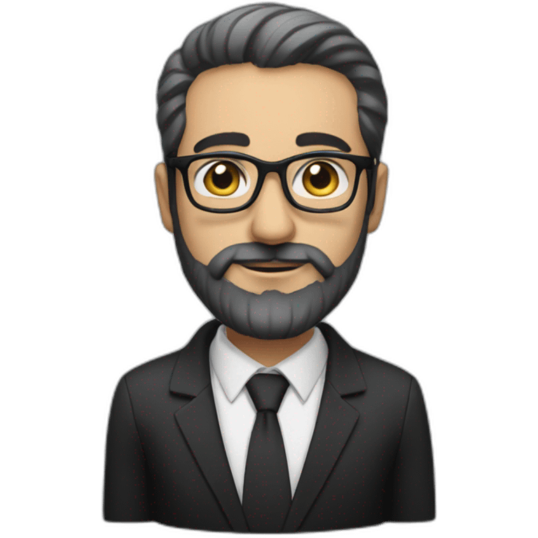 Arabic Canadian white man in a dark suits with elegant black glasses and heavy black and white beard emoji