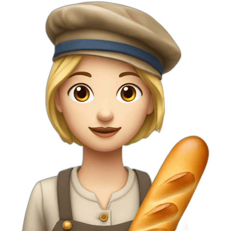 Fille Francaise avec un béret et une baguette de pain emoji