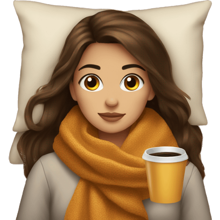 brunette girl autumn blanket and coffee emoji