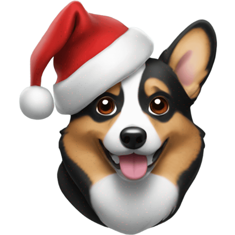 Dark corgi wearing Santa hat emoji