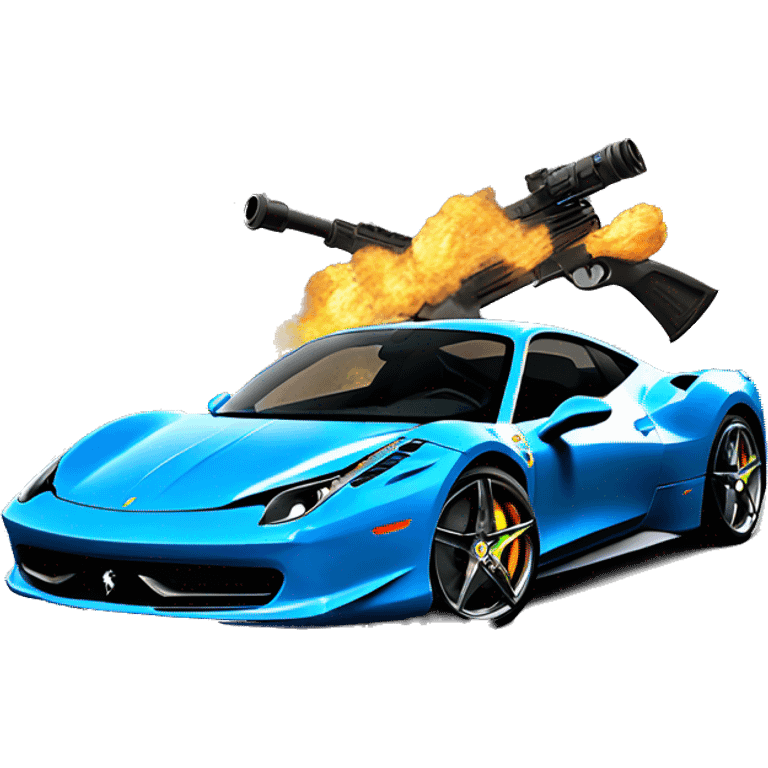 Blue Ferrari 458 with machine guns on the hood emoji