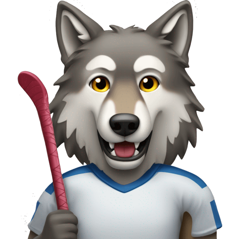 A wolf with hockey sticks behind him emoji