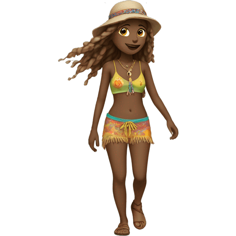 Hippie girl walking on beach emoji