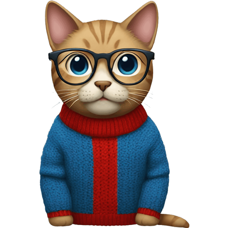 Cat with glasses wearing red and blue sweater emoji