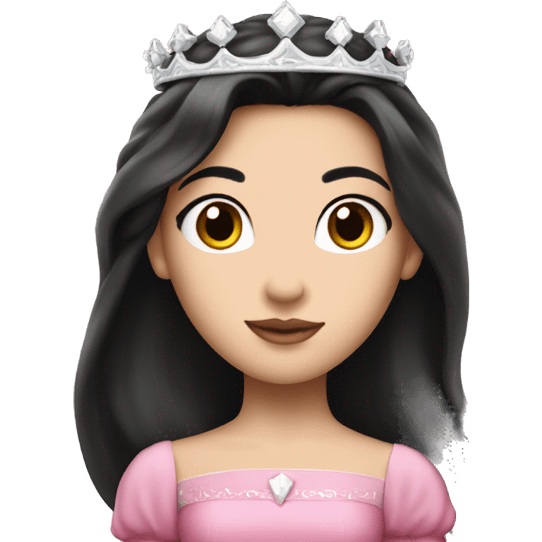 PRINCESS WITH WHITE SKIN, LONG VOLUMOUS BLACK HAIR, WITH PRINCESS CROWN, WITH PINK PRINCESS OUTFIT emoji