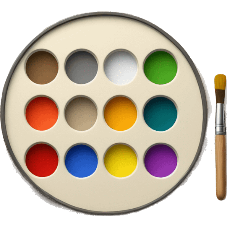 round wooden painting palette, paint mixing tray with applied paint colors emoji