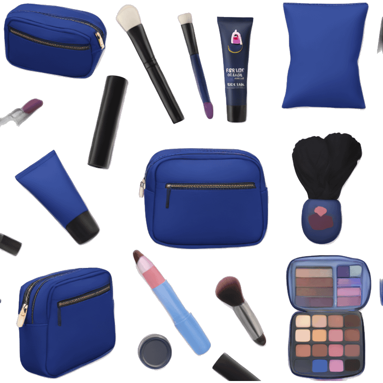 Dark blue makeup bag with make in it emoji