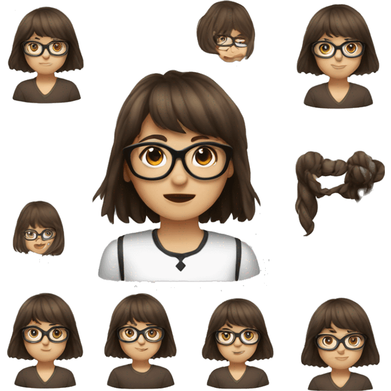  a german girl with brown hair and bangs and black glasses  emoji