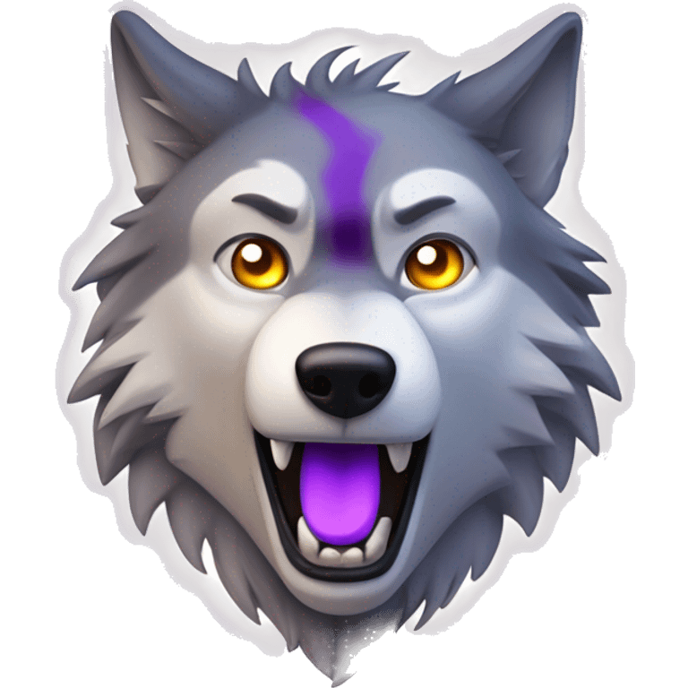 generate emote Flash lights behind the wolf reflecting its fur, the wolf moves breathing and after that it opens its mouth and howls and looks up, a faint purple light comes out of its mouth emoji