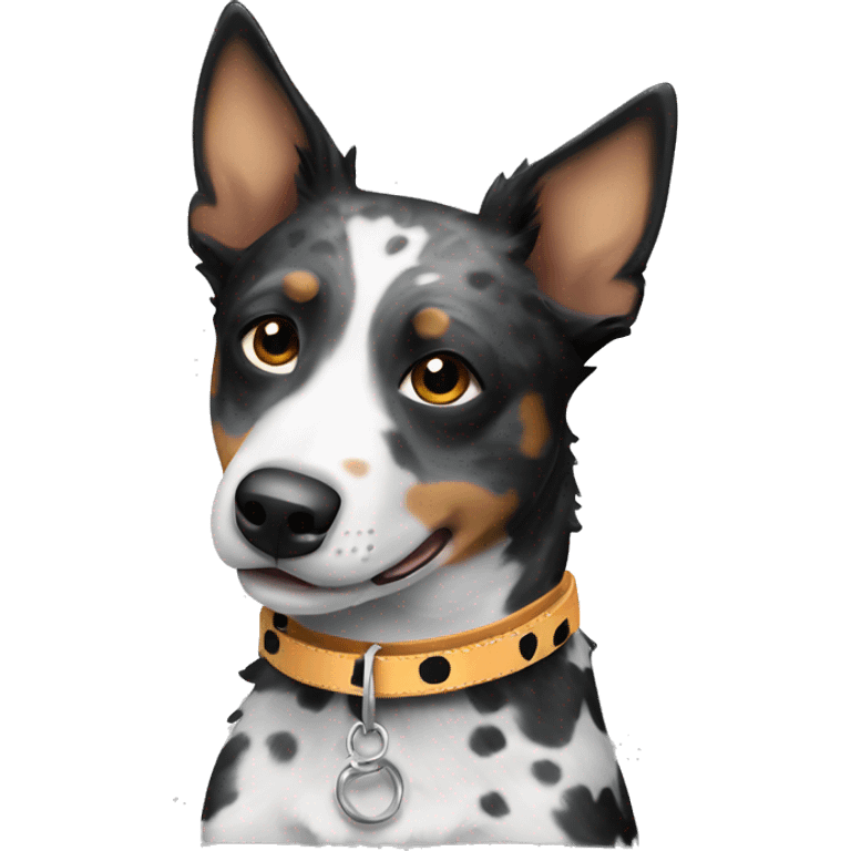 Black and white spotted Australian cattle dog with collar emoji