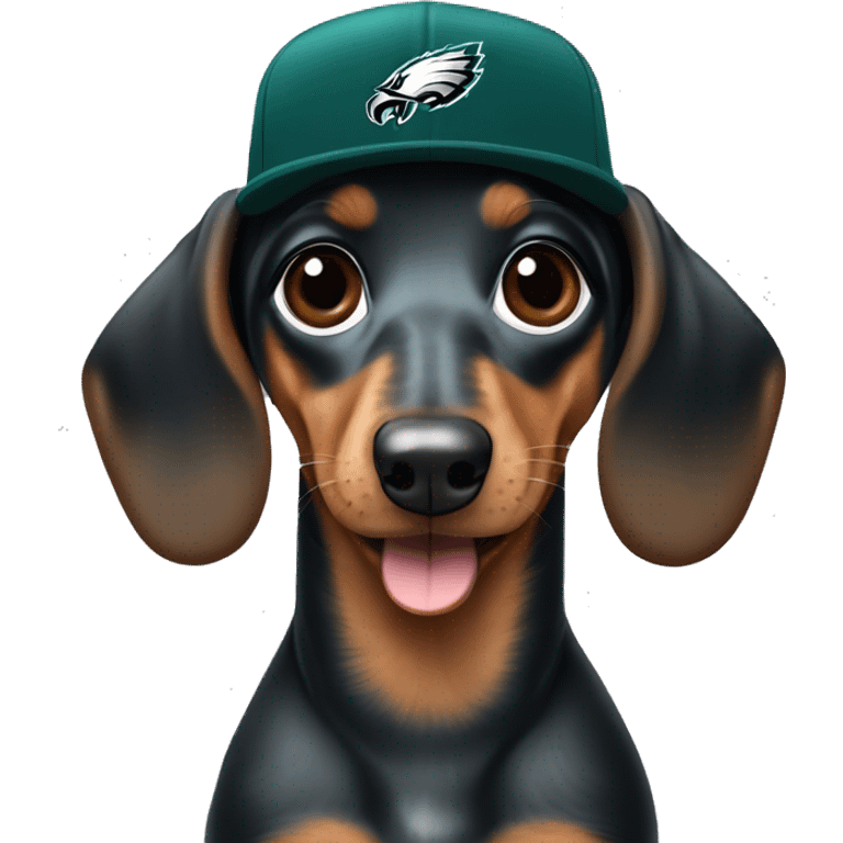 Miniature Blue and Tan Dapple Dachshund wearing Philadelphia Eagles Hat with C on it emoji