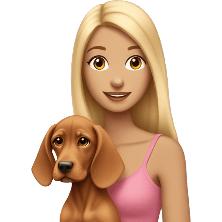 Pretty tan girl with long blonde hair with vizsla puppy emoji