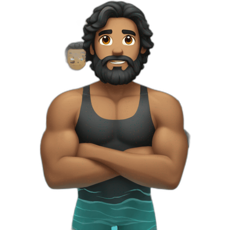 Swimmer googles muscles black hair and beard emoji