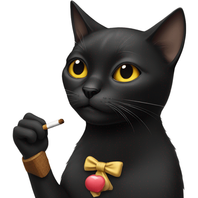 Female Black cat smoking a long cigarette  emoji