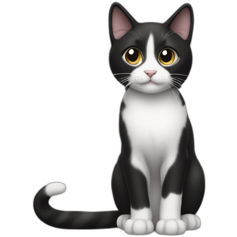 black and white cat long tail emoji