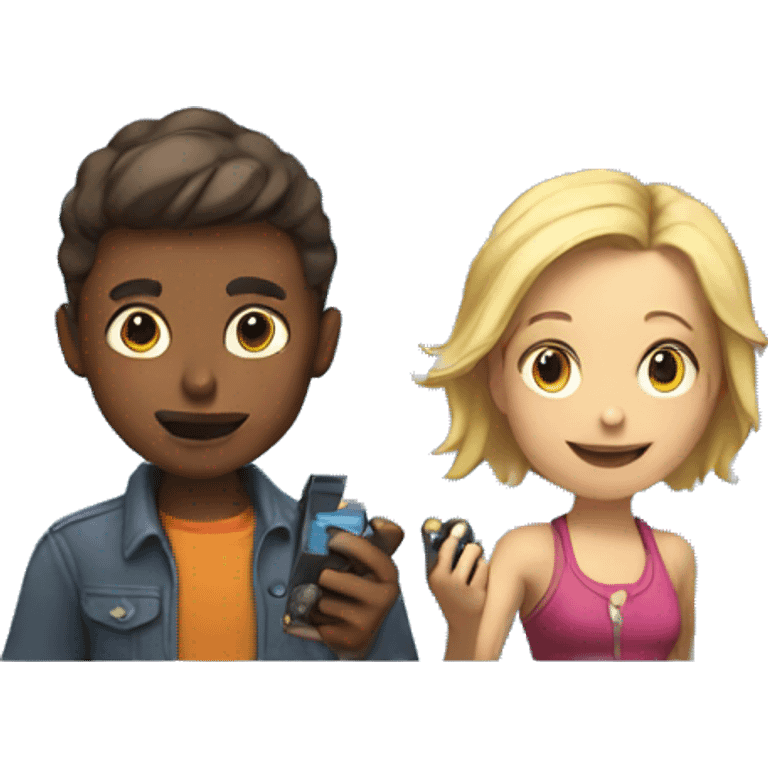 boy and woman play video game emoji