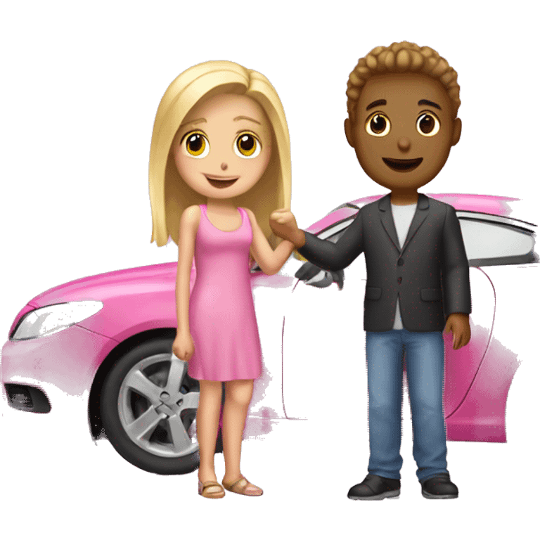 boy buying blonde girl pink car emoji