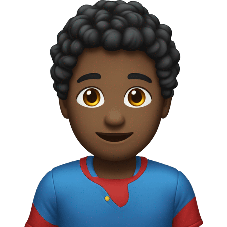 crie um emojii com um jovem negro de cabelo preto com a camisa azul, gola vermelha, e manga dos braços branca emoji