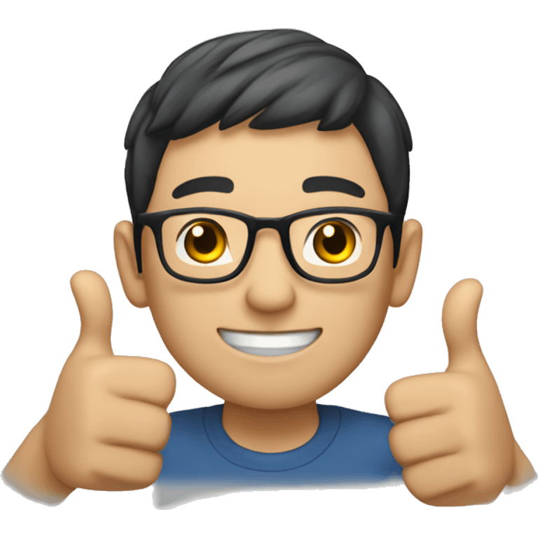 asian male with glasses and short hair and pale skin with a big thumbs up emoji