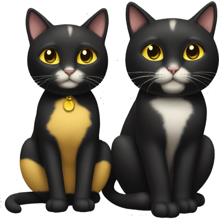 A black female cat with a yellow male cat playing emoji