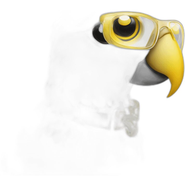 white parrot with a yellow crest in transparent glasses emoji