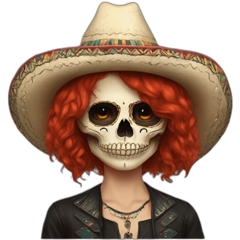 Skull girl mexican red hair Sombrero indie rock emoji