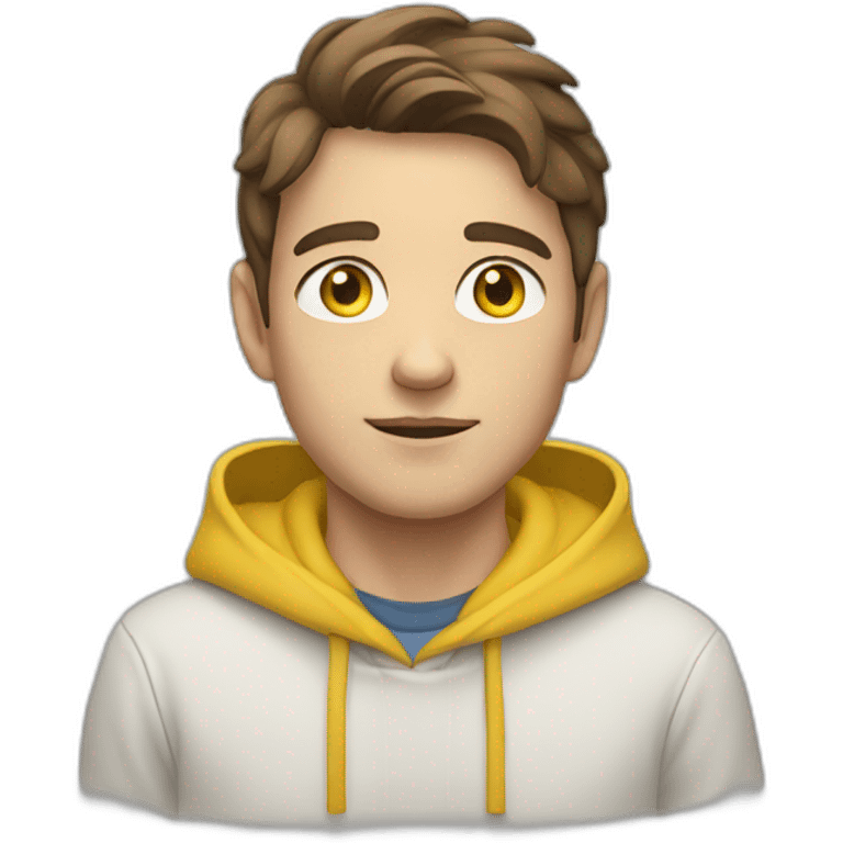 A white young man with middle long brown hair and a yellow hoodie emoji