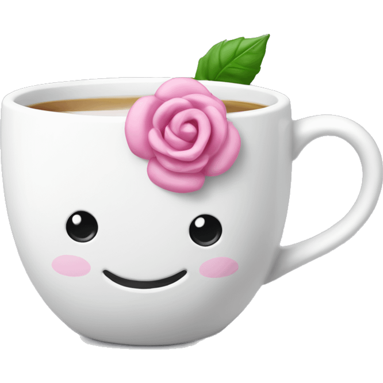 Une tasse blanche avec un noeud rose emoji