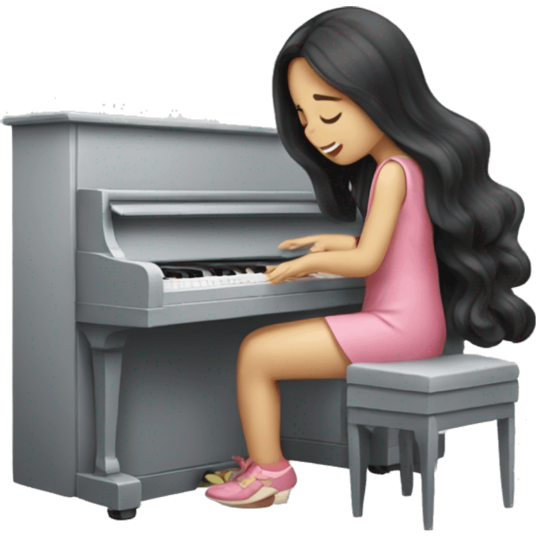 Asian girl long hair playing piano emoji