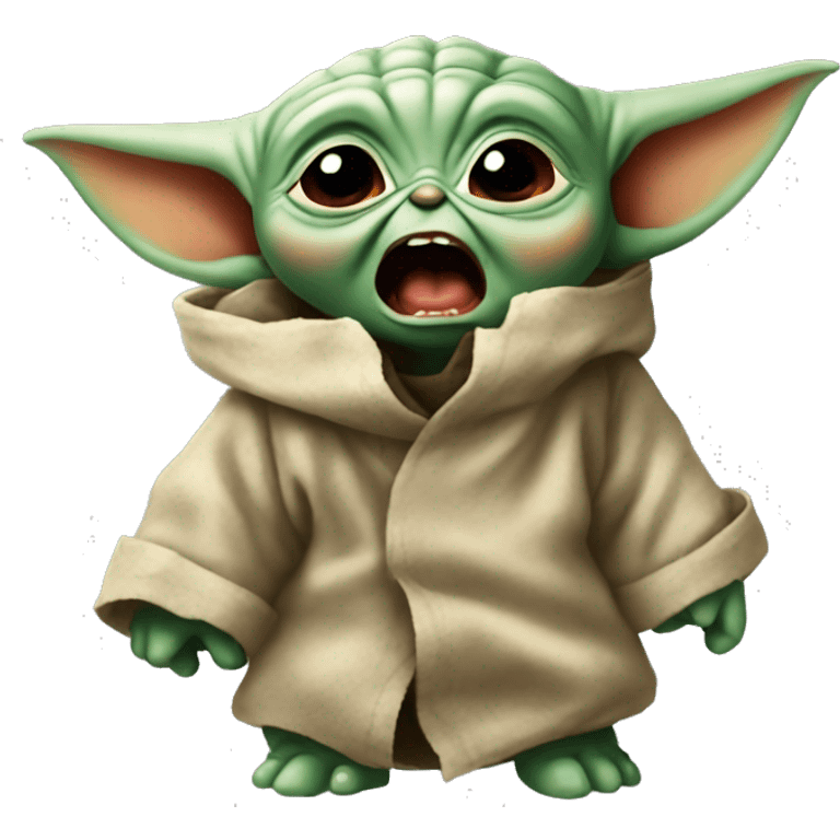 Baby Yoda screams in terrible anger. His whole face is red with rage. emoji