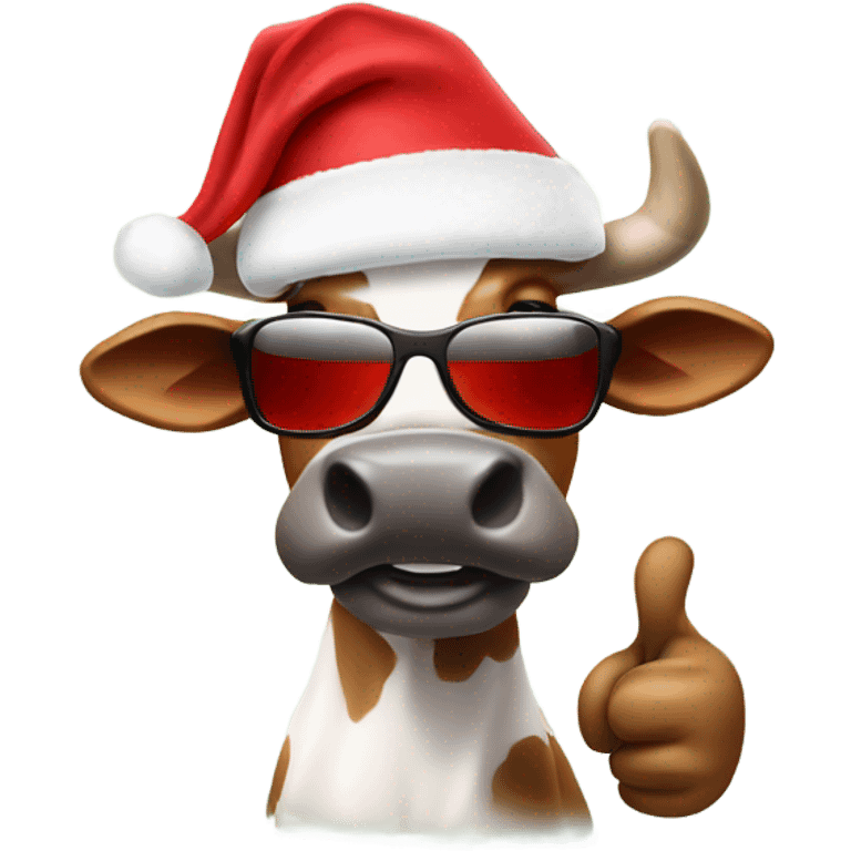 Cow with Santa hat and sunglasses thumbs up emoji