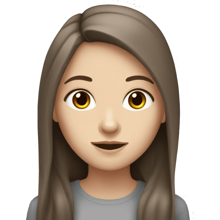 White girl with grey eyes and long brown hair emoji