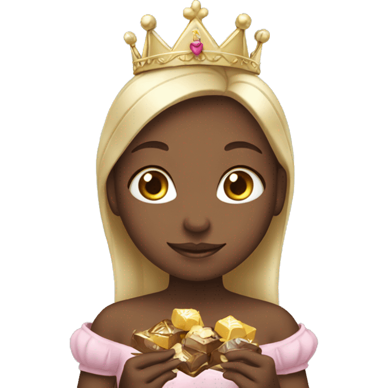 Girl with princess crown holding chocolates emoji