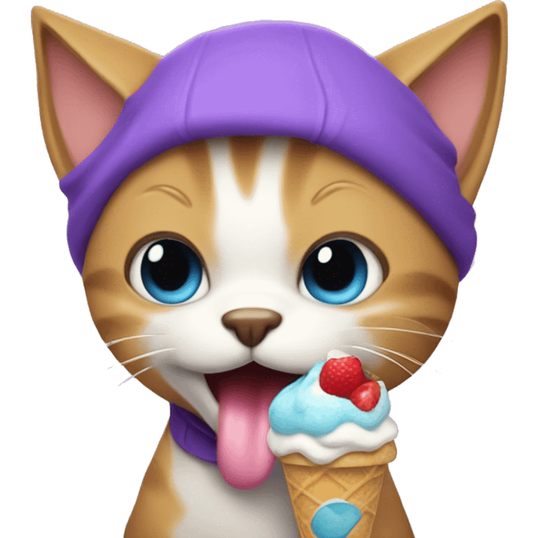 Gato violetcomiendo un helado emoji